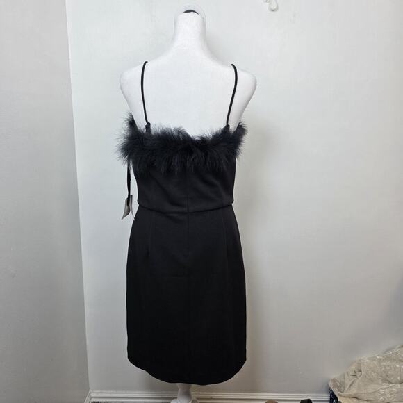 Laundry By Shelli Segal Black Feather Trim Sheath Sleeveless Mini Dress Size 8 - Picture 4 of 11